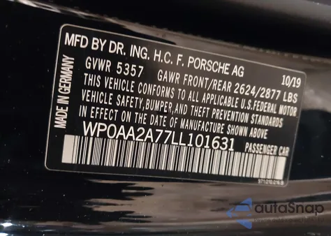 2020 Porsche Panamera 4 из США, поврежденный, VIN WP0AA2A77LL101631